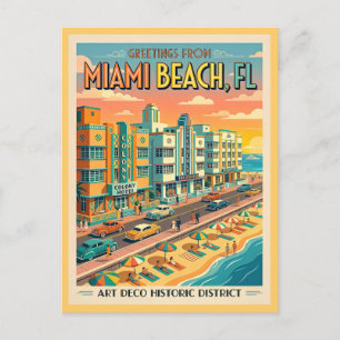 Cartão Postal Distrito Art Déco de Miami Beach Estilo Vintage