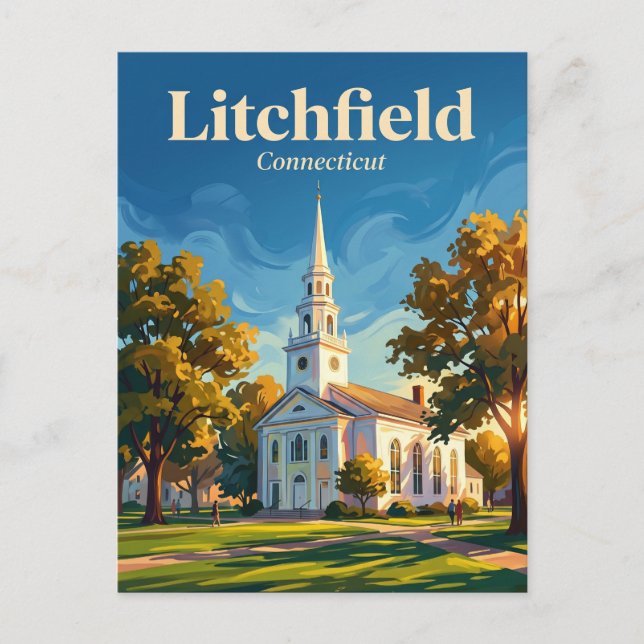 Cartão Postal Distrito Histórico de Litchfield Connecticut (Frente)