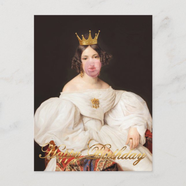 Cartão Postal Diva chiclete rosa Royal Burst Feliz aniversário (Frente)