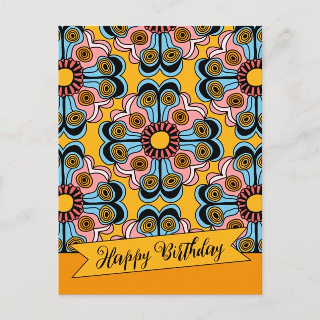 Cartão Postal Diversão alegre flor poder hippie aniversário CC02 (Frente)