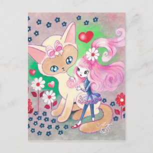 Cartão Postal Diversão de Amor de Gatinho Siamesa