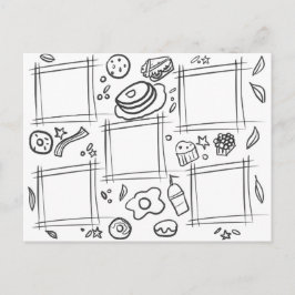 Cartão Postal Diversão de Desenho e Rabisco de Café da Manhã Col