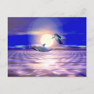 Cartão Postal Diversão de Golfinhos - Dois Golfinhos Saltando