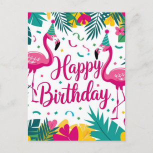 Cartão Postal Diversão Tropical Flamingo Birthday Design