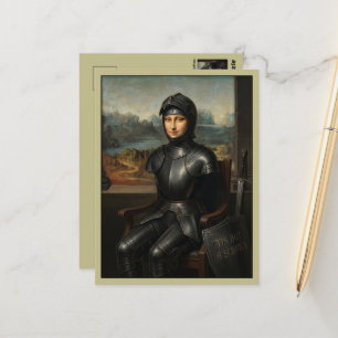 Cartão Postal Divertida Mona Lisa Cavaleiro Negro