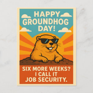 Cartão Postal Divertido Dia da Marmota com Óculos de Sol Retro S