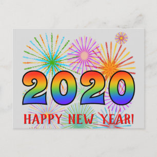Cartão Postal Divertido, Rainbow Colors 2020 + "FELIZ ANO NOVO!"
