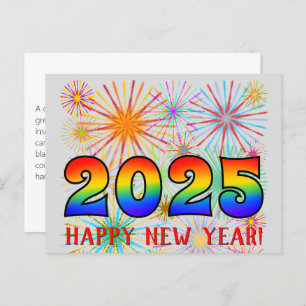 Cartão Postal Divertido, Rainbow Colors 2025 + "FELIZ ANO NOVO!"