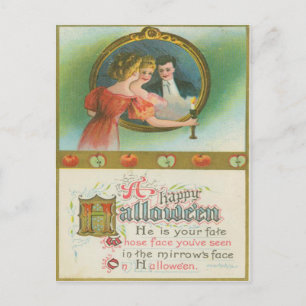 Cartão Postal Divinção de Maçãs do Partido Halloween Vintage