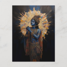 Cartão Postal Divino Senhor Krishna tocando a Flauta Art Nouveau