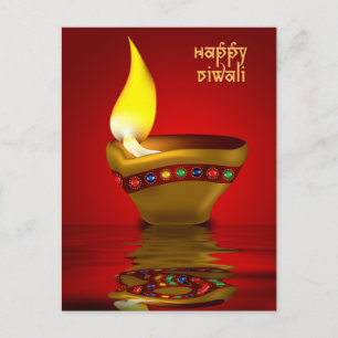 Cartão Postal Diwali Diya - Ilustração da lâmpada do óleo