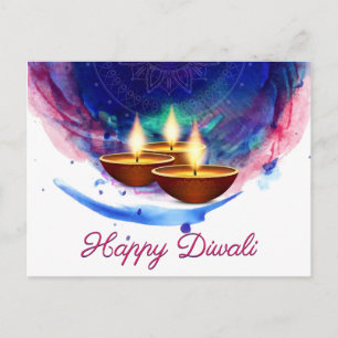 Cartão Postal Diwali Diyas Blue Paint Wash