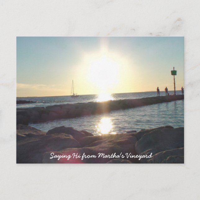 Cartão Postal Dizendo HI da placa de Posto da praia de Martha (Frente)