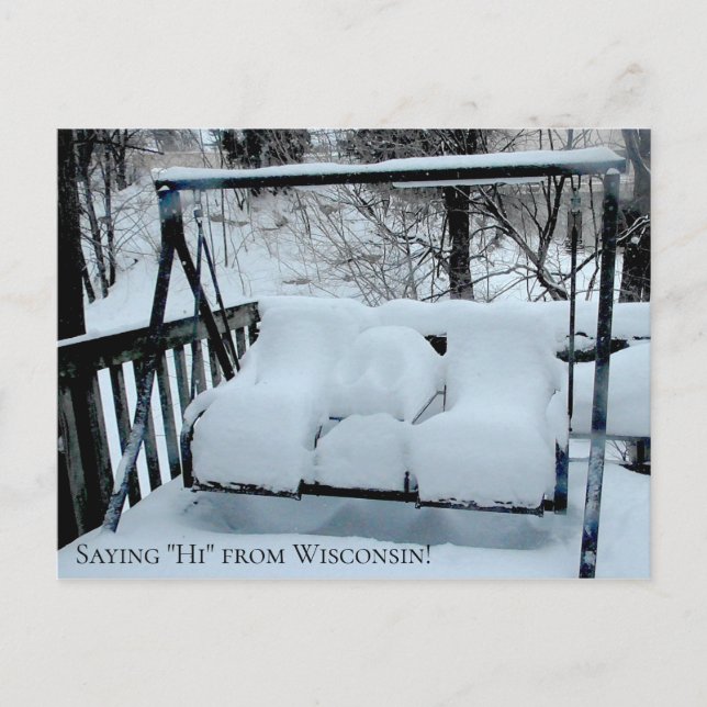 Cartão Postal Dizendo Olá de Wisconsin Dia Nevado (Frente)