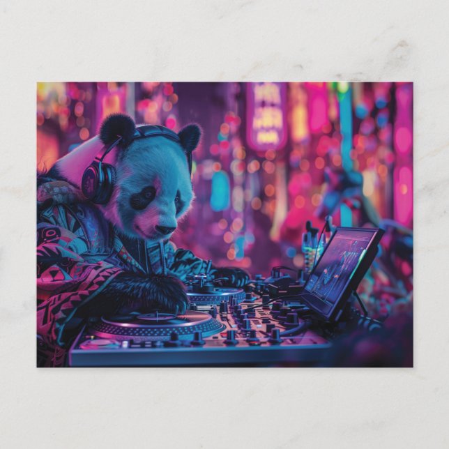 Cartão Postal DJ Panda com fones de ouvido (Frente)