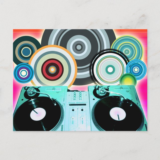 Cartão Postal DJ Turntable com Vinil - Pop Art (Frente)