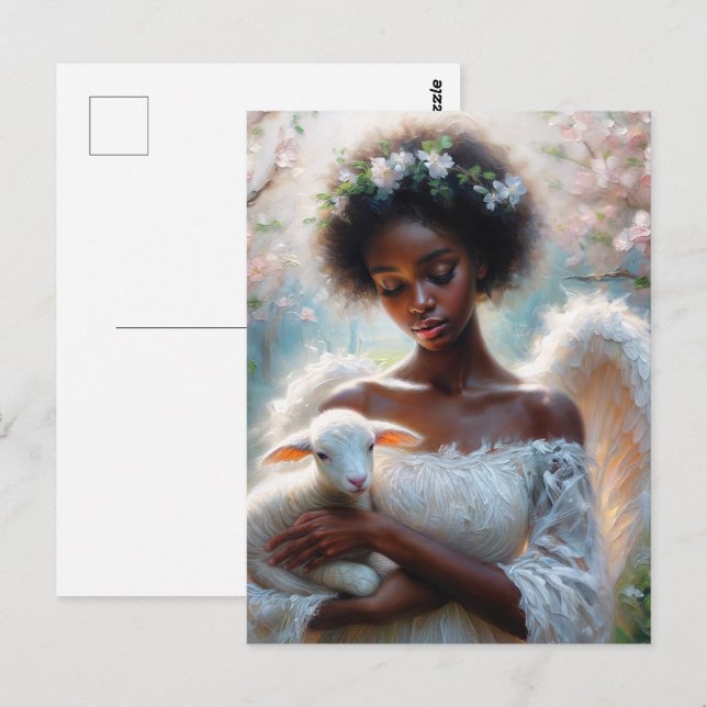 Cartão postal do Anjo Afro com Cordeiro (Frente/Verso)