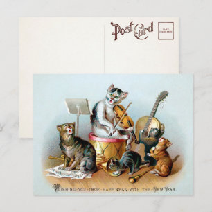 Cartão postal do Ano Novo da banda de gatos retrô