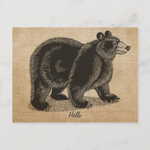 Cartão postal do Bear Vintage Burlap
