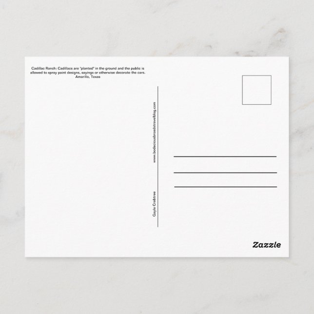 Cartão postal do cadillac Ranch Amarillo Texas (Verso)