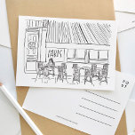 Cartão postal do Café Paris Negro e Branco<br><div class="desc">Um cartão postal preto e branco,  ilustrado de forma elegante,  com uma bela cena de café em Paris.</div>