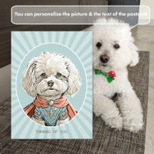 Cartão postal do cão super-herói branco Pensando e