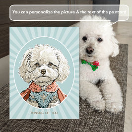 Cartão postal do cão super-herói branco Pensando e