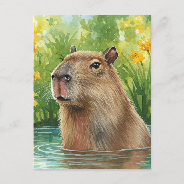 Cartão postal do capivara fofo da natureza rio águ (Frente)