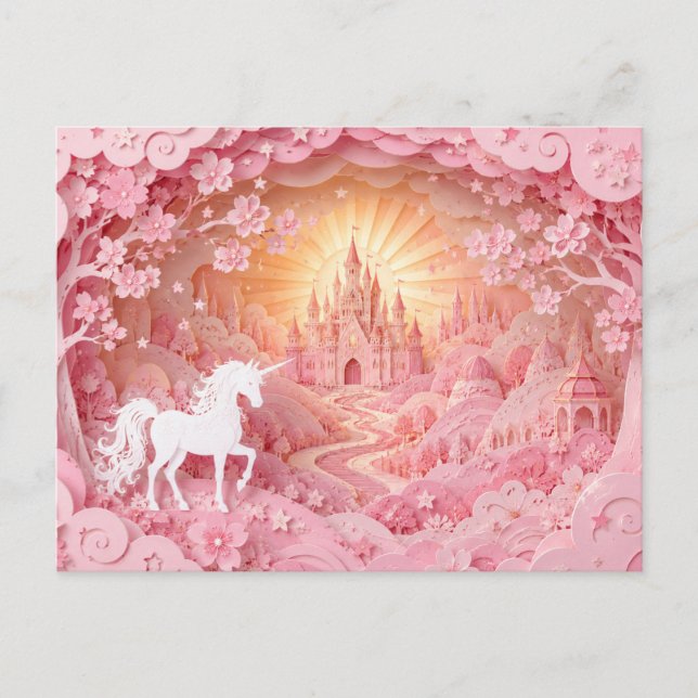 Cartão Postal do Castelo Rosa Unicórnio (Frente)