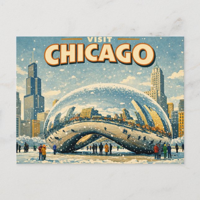Cartão postal do Chicago Bean no inverno (Frente)