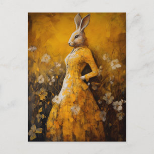 Cartão postal do coelho em um vestido amarelo
