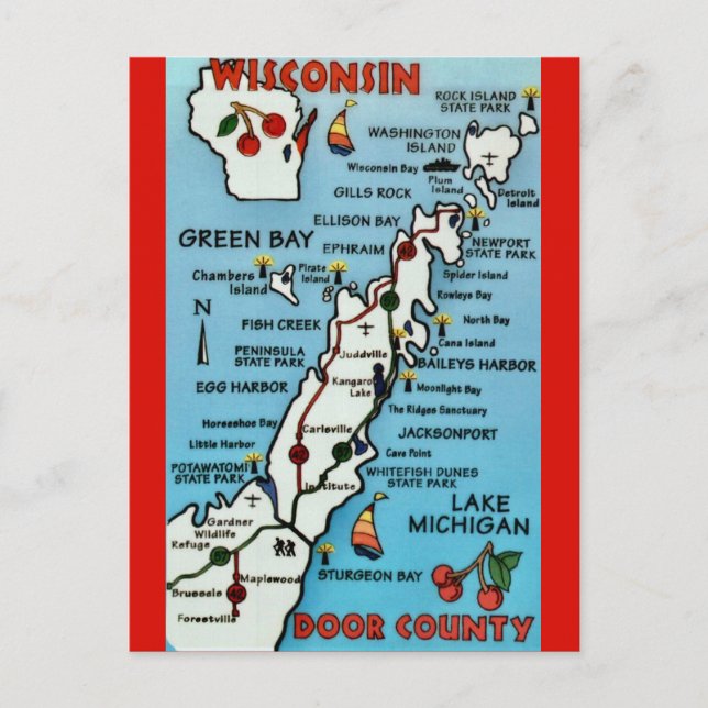 Cartão postal do Condado de Door WI (Frente)
