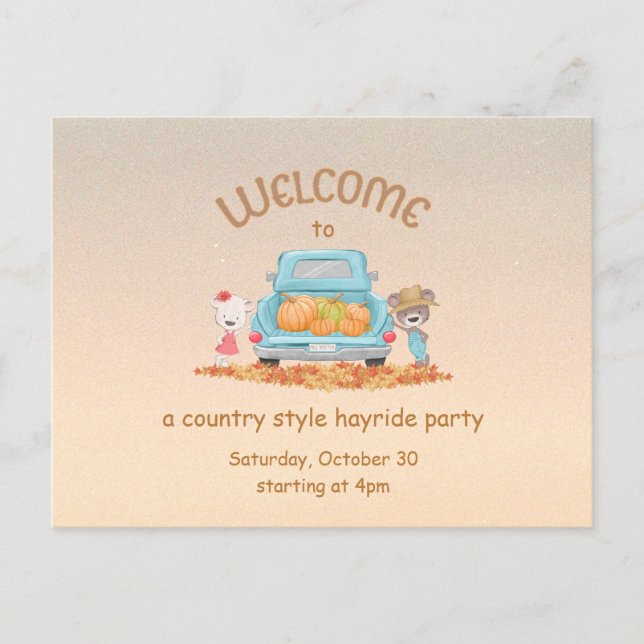 Cartão-postal do Convite de Outono de Hayride Coun (Frente)
