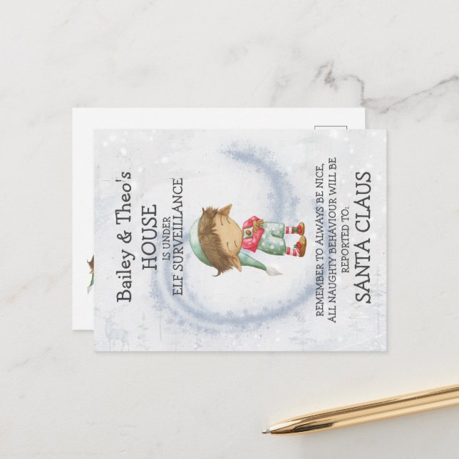 Cartão postal do Elf Papai noel (Frente/Verso In Situ)