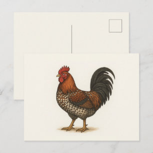 Cartão Postal do Galo Vintage Arte de Galinha de