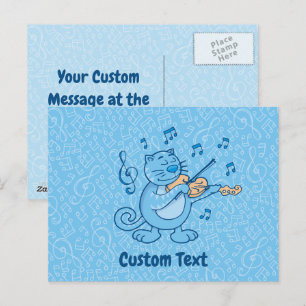 Cartão postal do gato azul com violino