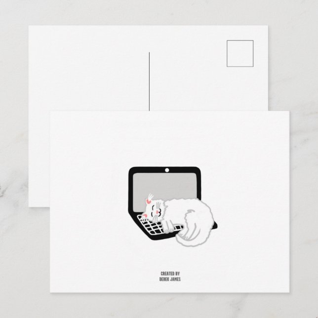 Cartão Postal do Gato Branco Dormindo no Laptop (Frente/Verso)