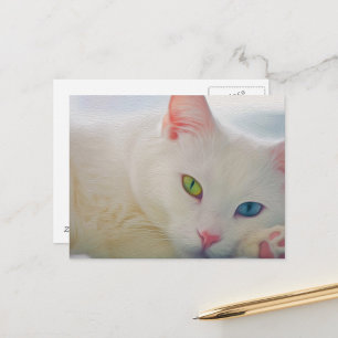 Cartão Postal do Gato Branco Místico