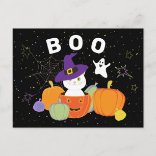 Cartão postal do Gato Fofo de Halloween com Chapéu