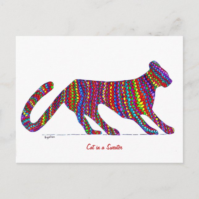 Cartão postal do gato no suéter (Frente)