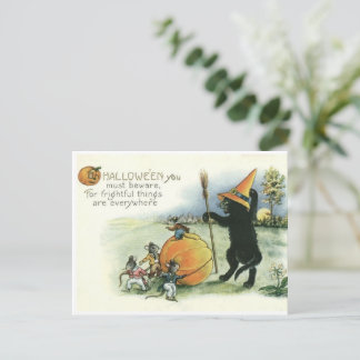 Cartão postal do gato preto do Halloween gatinhos 