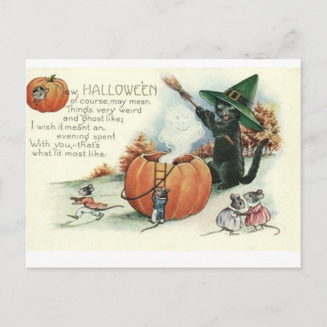 Cartão postal do gato preto do Halloween Kitten Ra (Frente)