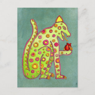Cartão postal do jaguar maia asteca em fundo verde