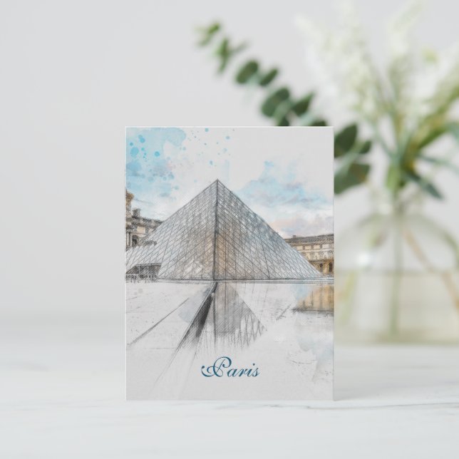 Cartão postal do Louvre Paris - Viagem de Vintage  (Em pé/Frente)