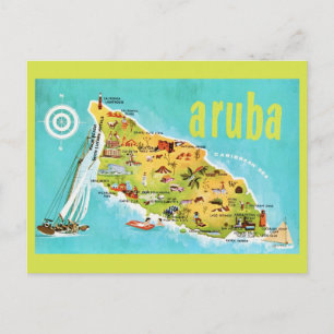 Cartão postal do mapa antigo da ilha de Aruba
