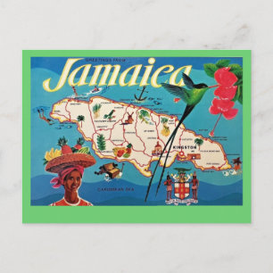 Cartão postal do mapa antigo da ilha de Jamaica