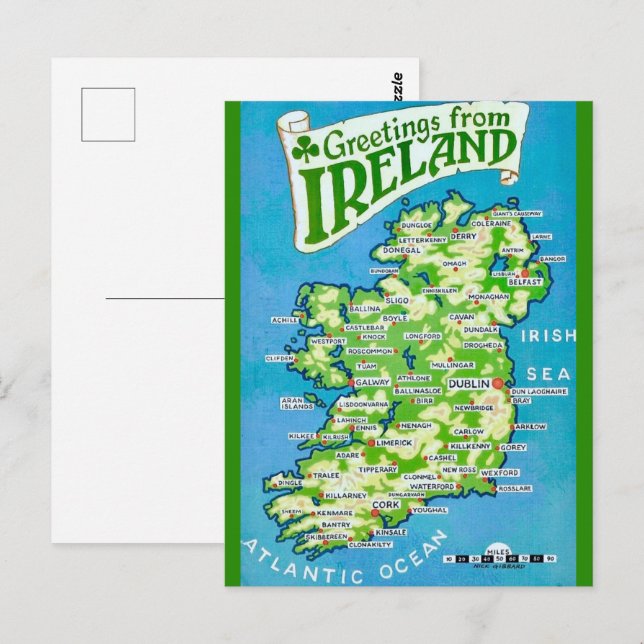 Cartão postal do mapa antigo da Irlanda (Frente/Verso)