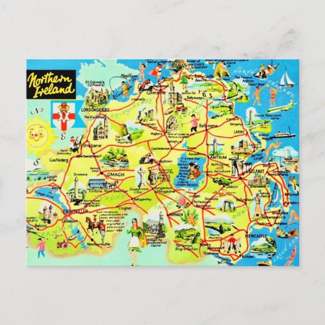 Cartão postal do mapa antigo da Irlanda do Norte (Frente)