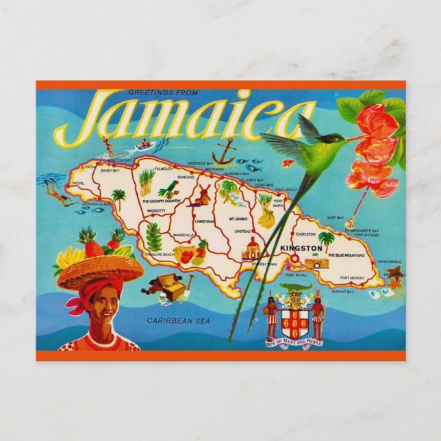 Cartão postal do mapa antigo da Jamaica (Frente)
