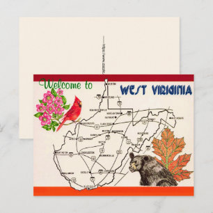 Cartão postal do mapa antigo da Virgínia Ocidental